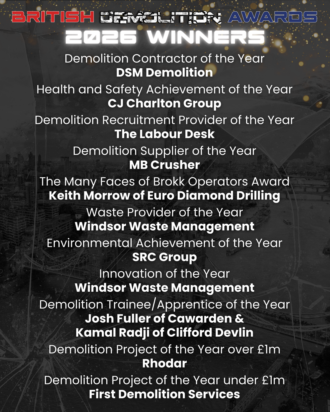 British Demolition Awards 2026 winners list
